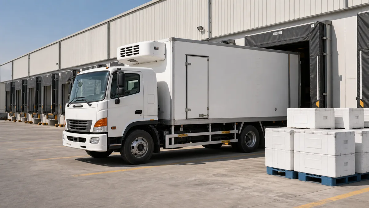 Refrigerated truck at a UAE loading bay for cold cargo transport planning